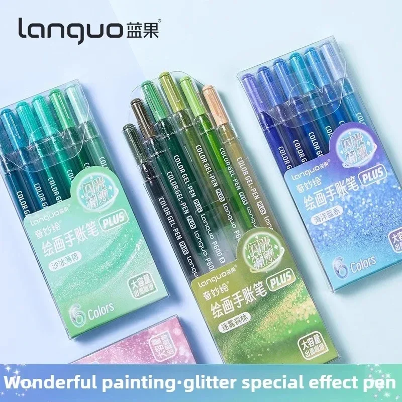 

LANGUO 158/4 Colors Glitter Effects Gel Pen 1.0mm Large Capacity Writing Pen Painting Drawing Office School Supplies Stationery