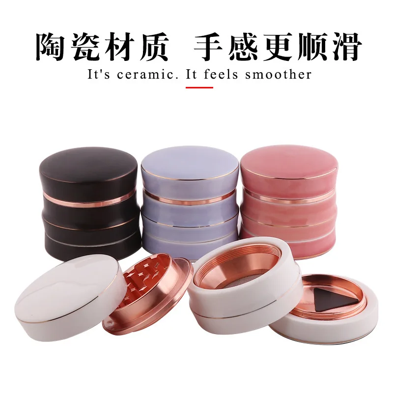 New ceramic smoke grinder 65MM four-layer ceramic surface zinc alloy grinder smoke set