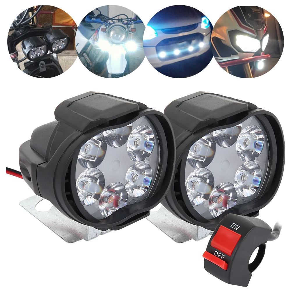 

10W DC 9V-15V LED Motorcycle Headlight Waterproof 6 Round LED Spot Light LED Headlights Spot Light with Reflector and Switch for