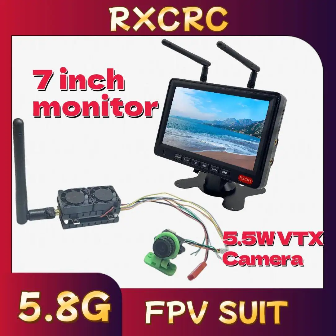

RXC FPV 5.5Wvideo transmission camera, 7-inch display screen receiving screen 5.8G transmission and receiving kit for FPV Drones
