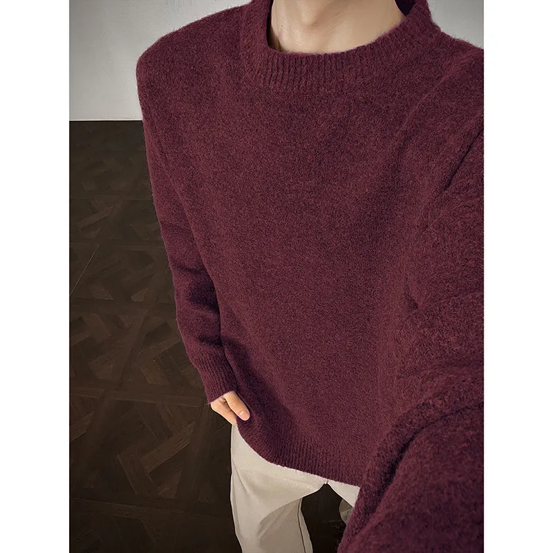 American Lazy Sle  Color Men's Knitwear round Ne Loose Wool Spring Autumn Retro Trendy Long Sve Polyester Blend