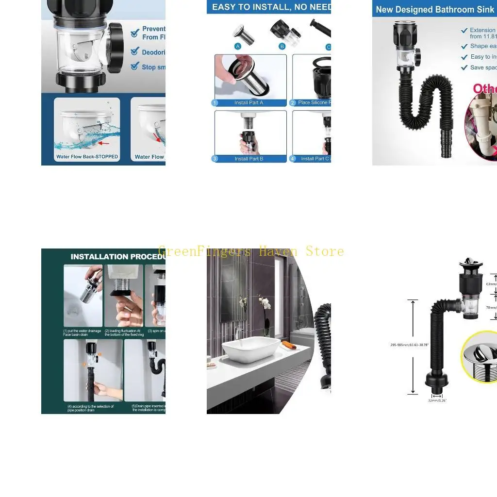 

F68D Universal Washbasin Drainer with Flexible Drain Down Hose & Popup Filter Sink Plug Odour Insect Resistant Drainer