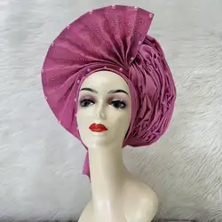 Fashion 2024 New African Women Party Headtie Turban Cap Already Made Auto Gele Aso Oke Head Wrap for Party Z415-1