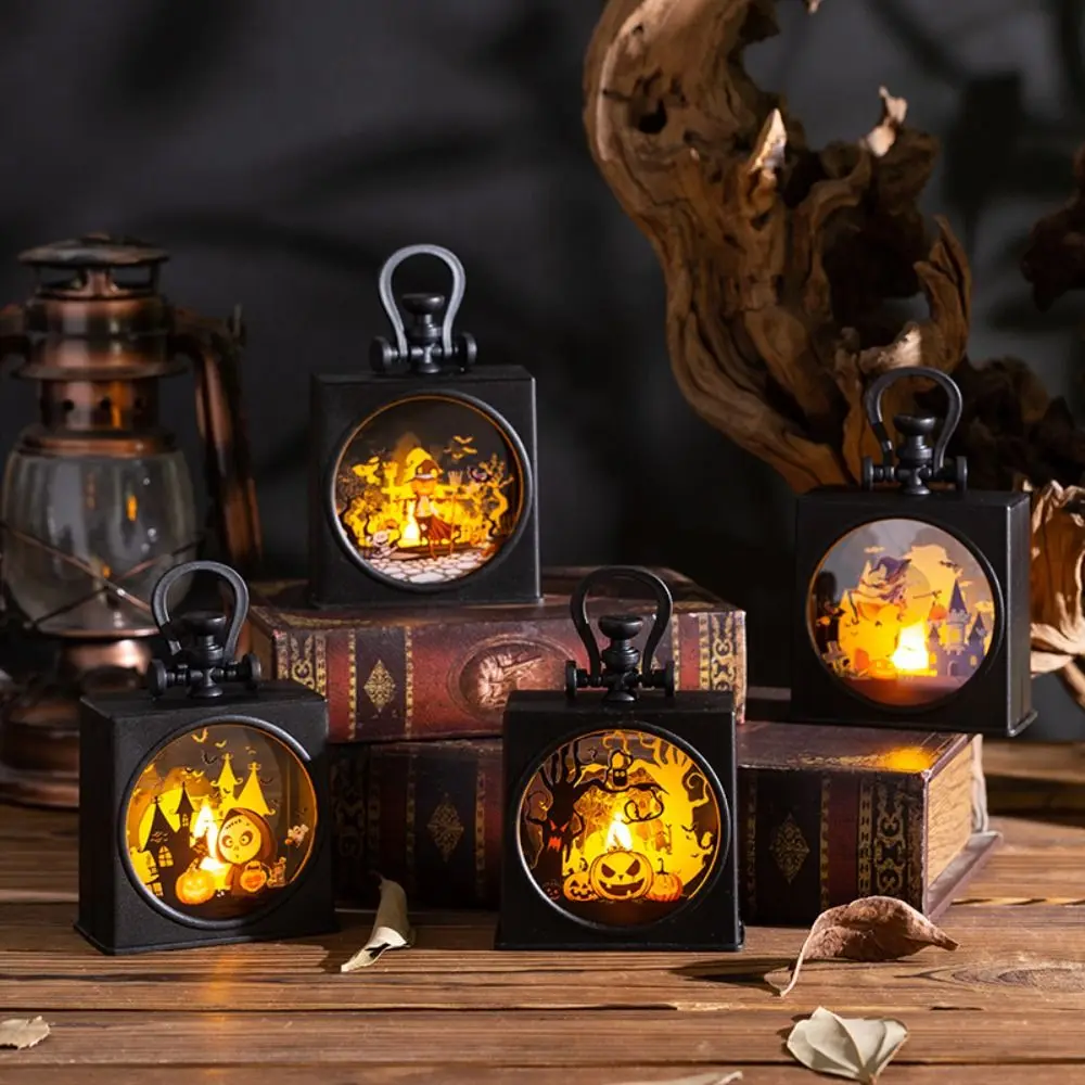 Luminous Halloween Portable Jack-O-Lantern Cartoon Funny Candle Wind Lantern Plastic LED Pumpkin Lantern Ghost Festival