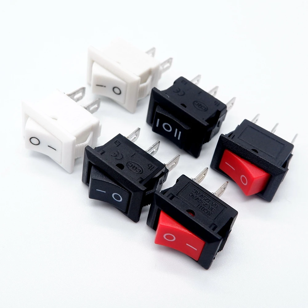 10pcs Push Button Switch 10x15mm KCD11 Recessed ON/OFF Power Rocker Switch Plastic 2/3 Pin 3A 250V AC 6A 125V AC Black Red White