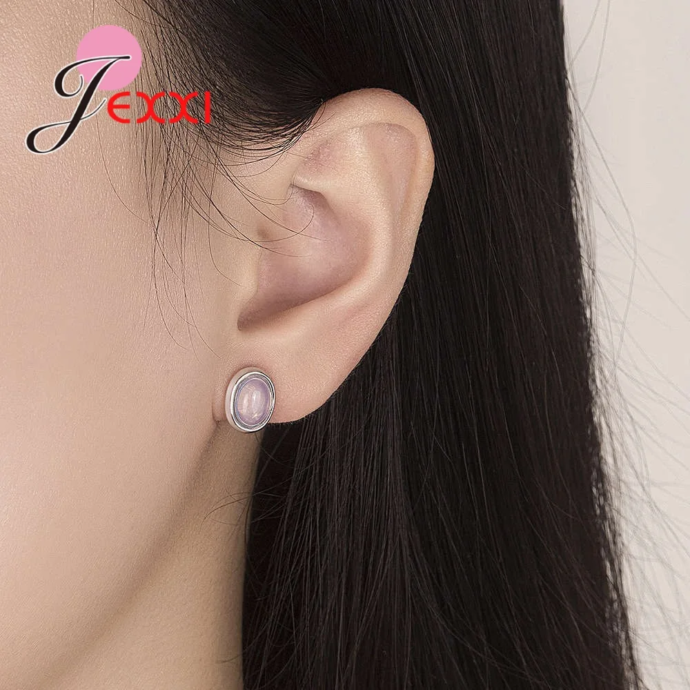 Latest Fashion Round Opals Stone Simple 925 Sterling Silver Ladies Small Stud Earrings Jewellery For Women Luxury Gift Drop Ship