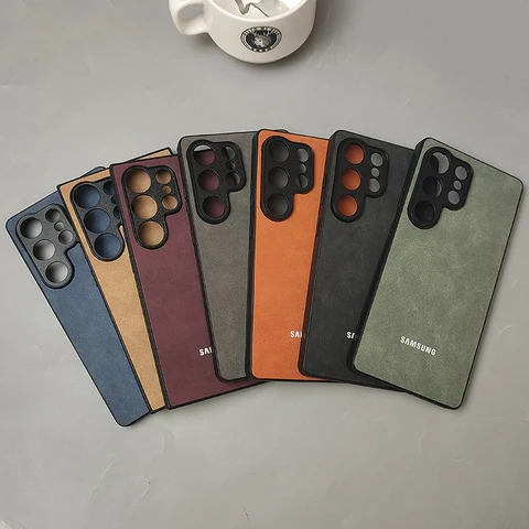 Samsung Galaxy S25 S24 S23 FE S22 S21 Ultra Plus A55 A56 кожаный чехол для телефона из овчины, защитный чехол для объектива из мягкой овчины