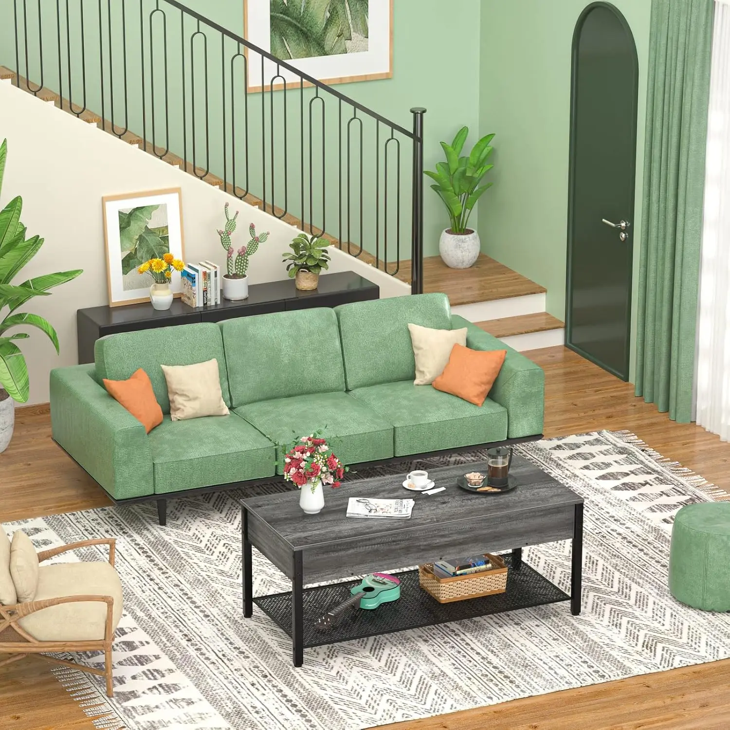 Tavolino da caffè sollevabile con ripiano portaoggetti e scomparto nascosto, tavolo sollevabile moderno per soggiorno, tavolo sollevabile in legno