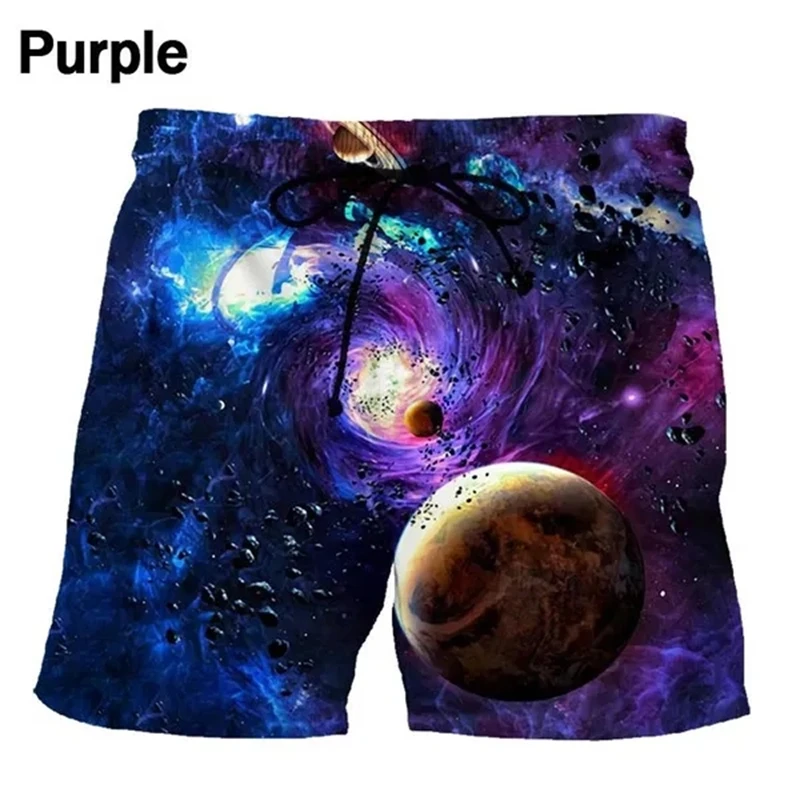 Calça masculina de verão à beira-mar, impressão 3D planetária, galáxia, espaço, shorts de hip hop, esportes aquáticos, calça de ginástica, moda praia masculina, nova