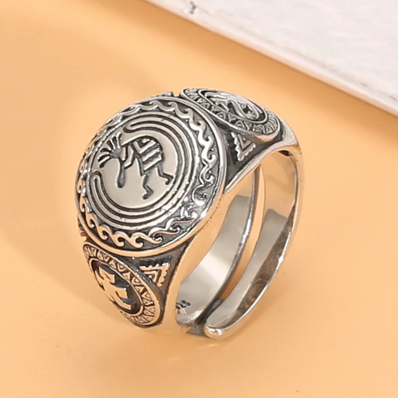 Ring aus 925er Silber, männlich, Single-Power-Stil, personalisierbar, Vintage-Stil, Thai-Silber, Öffnung, verstellbar, Hipster-Ring, Fabrikgroßhandel