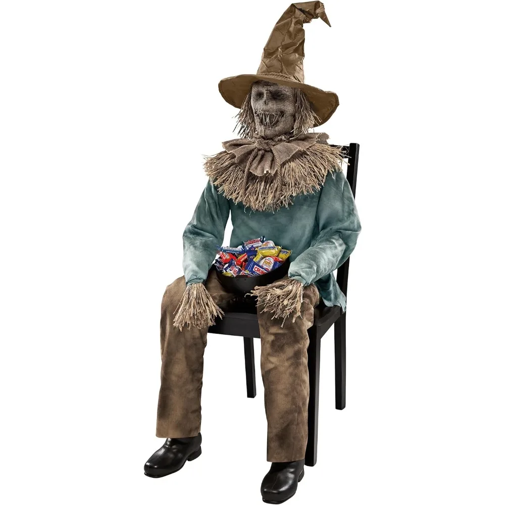 Halloween 4.5 Ft Scary Sitting Scarecrow Animatronic,Decorations, Animated , Pop-up Motion ,Scarecrow Prop,Halloween Decorations