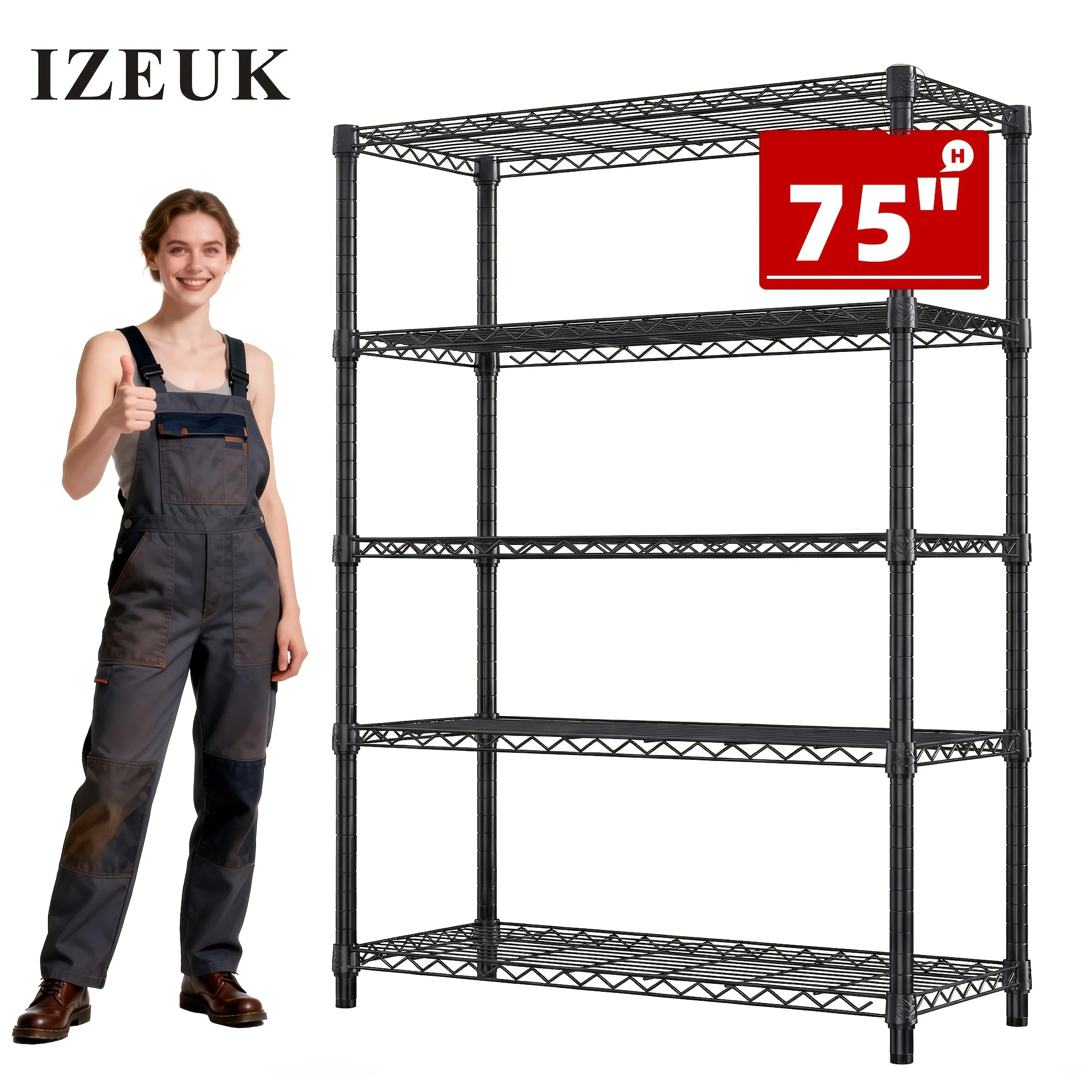 

IZEUK 5/4 Tier Heavy-duty Metal Storage Rack | Load-bearing Capacity of 1750/1000 Pounds Per Layer, Adjustable Height, Easy