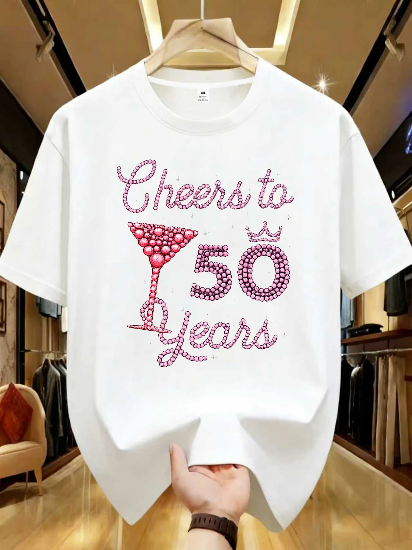 

【WZM1041154】Wine glass print plus size women's round neck summer casual short sleeved street fashion versatile T-shirt