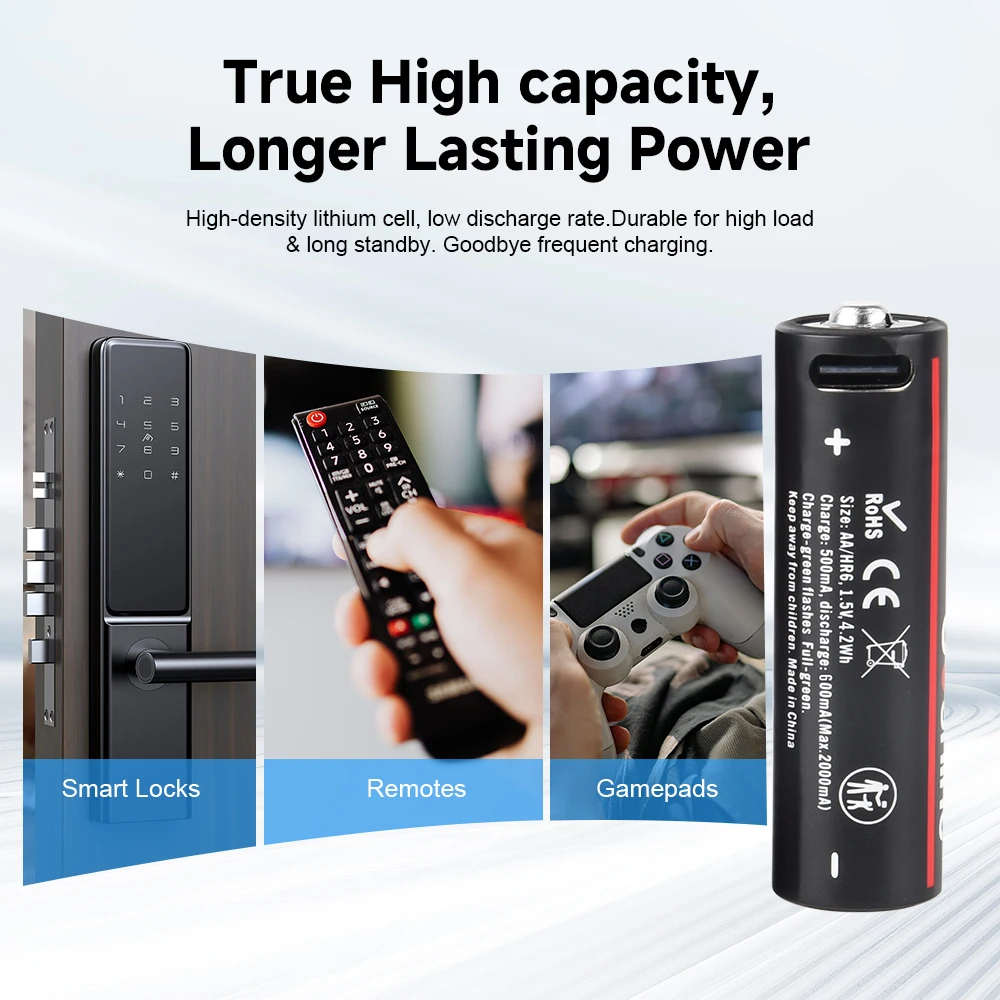 Soshine USB AA Rechargeable Battery 1.5V 4200mWh Lithium Battery Type C Batteries for Remote Control Smoke DetectorToys Clocks