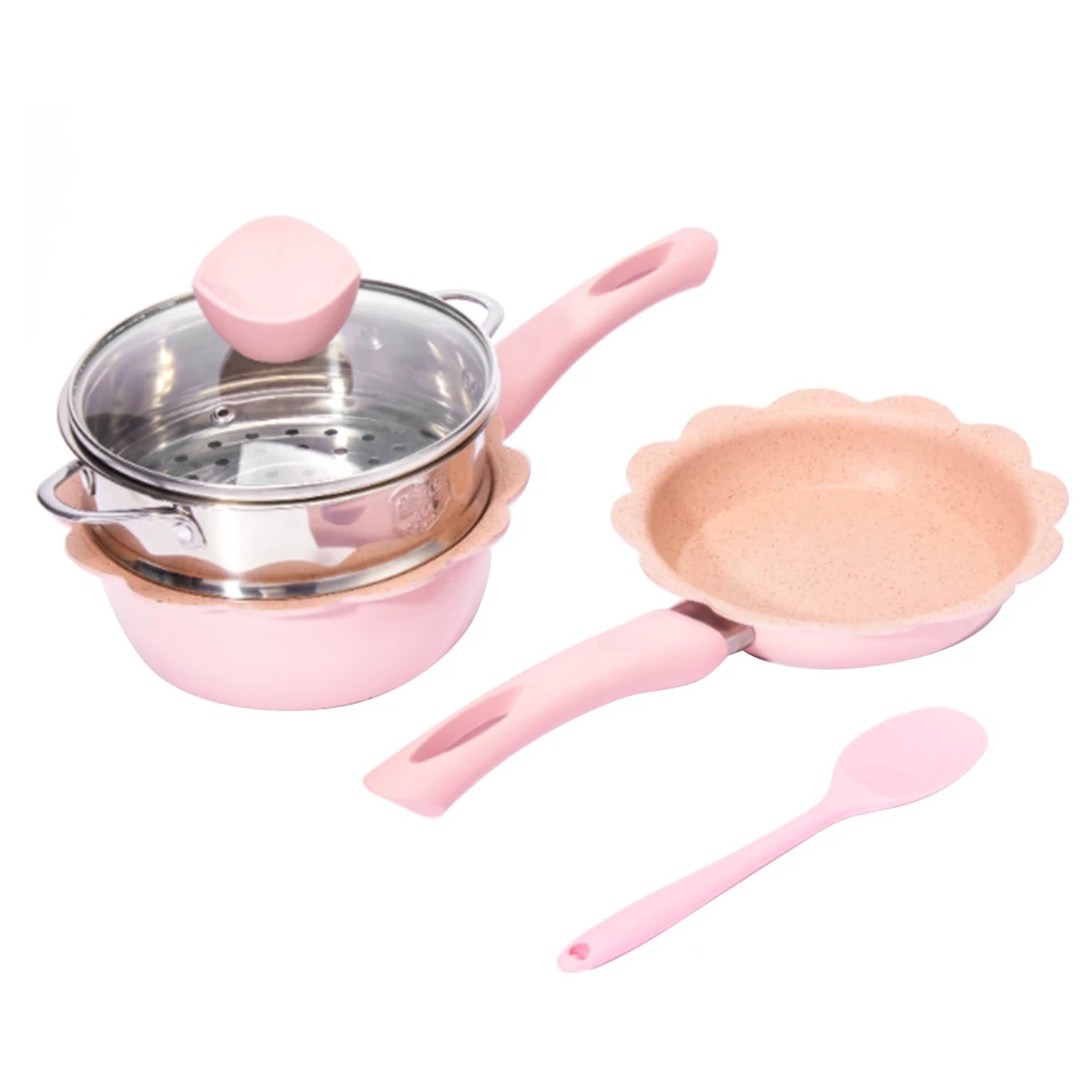 

Supplement Pot Baby Stone Children's Non-Stick Milk Pot Frying Pan Egg Pan for Cooking Pink