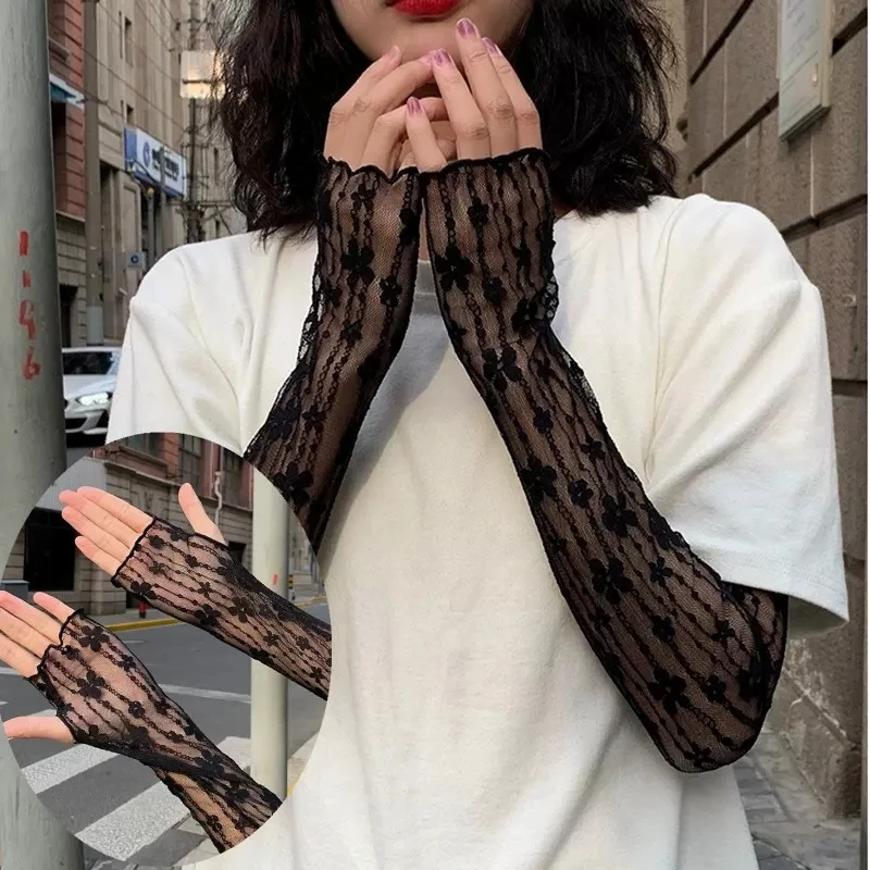 Summer Sunscreen Lace Arm Sleeve Women Arm Cover Fashion Classic UV Protection Ice Arm Cuffs Fingerless Driving Gloves Mittens