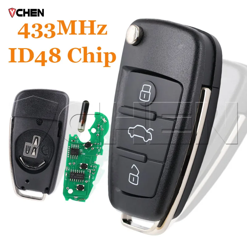 

Filp Car Key 433Mhz For Audi A1 A3 TT S1 S3 Q3 2005+ 8P0 837 220 D 8P0837220D ID48 HU66 Folding Smart Fob 3Buttons Remote