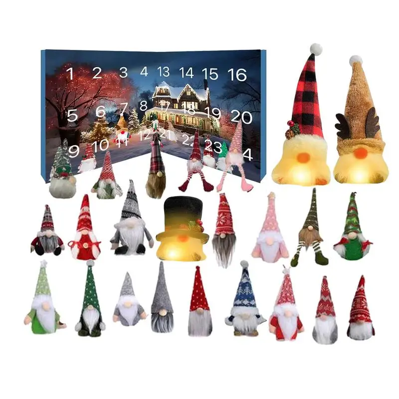 24 Days Countdown Calendar with Gnome Dolls Plush Toys 3 Glowing Gnomes Merry Christmas Home Decoration Navidad Natal Gift 2024