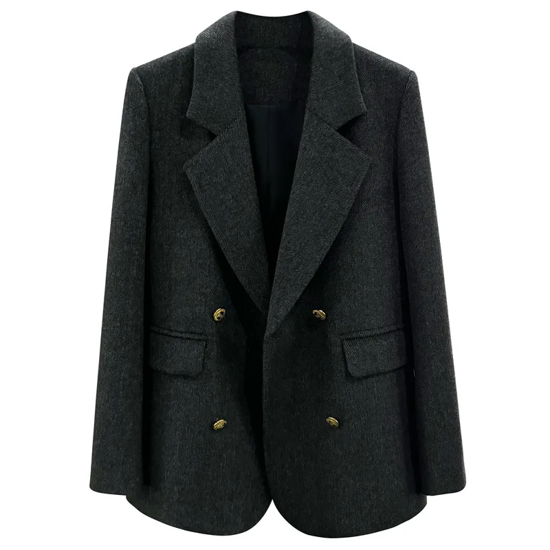 سترة صوفية رمادية داكنة بدلة صغيرة نسائية جديدة ذات مزاج راقي في خريف وشتاء 2025 #5