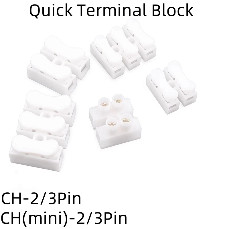 10pcs CH-2/CH-3 Quick Terminal Block Mini LED Lamp Wire Connector Push-Type Electrical Connector