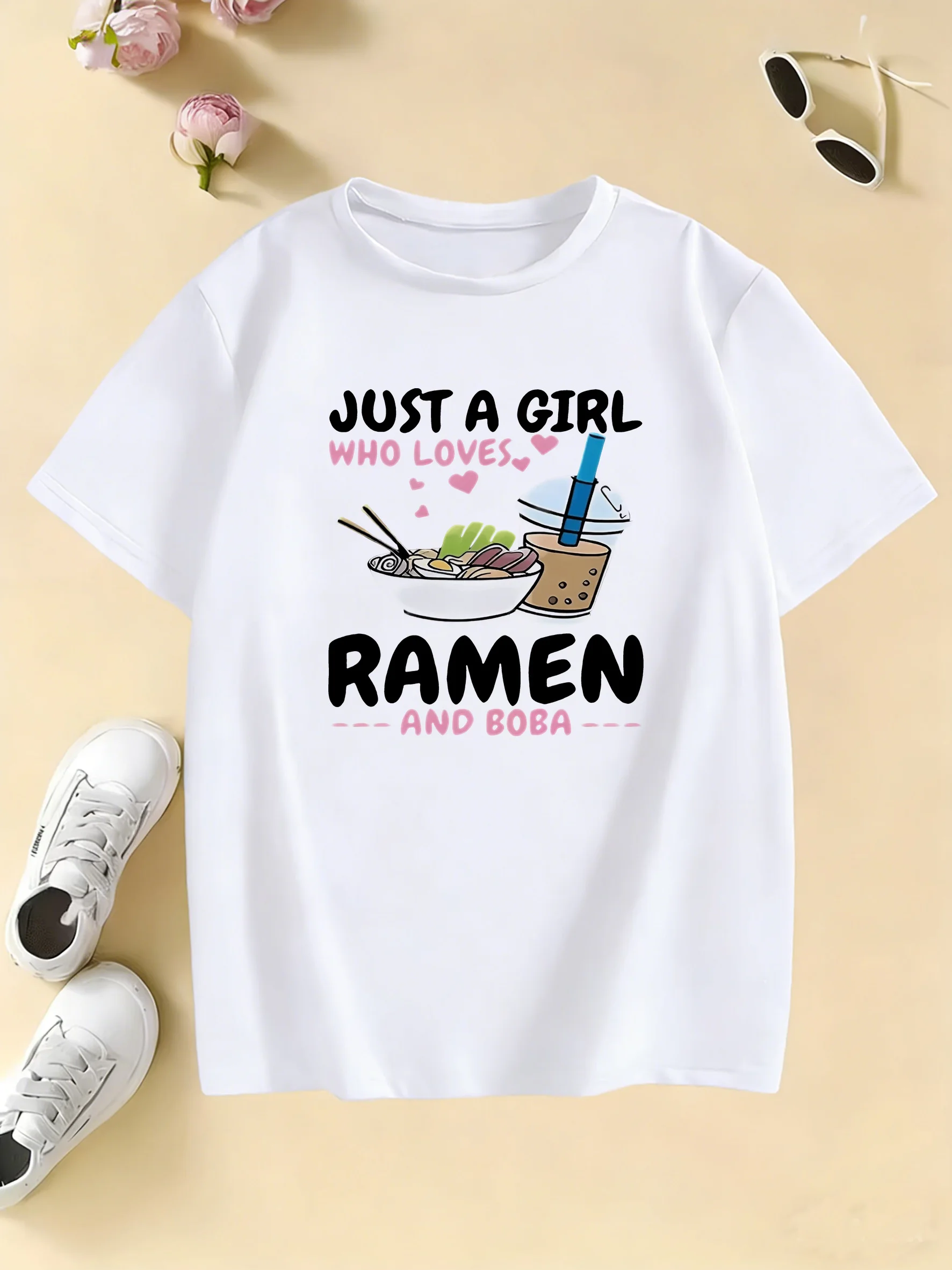 Just A Girl Who Love Ramen Lovely Design T Shirts Manga Kids Children's T-shirt Boys Girls Summer Spring Casual Top Tee