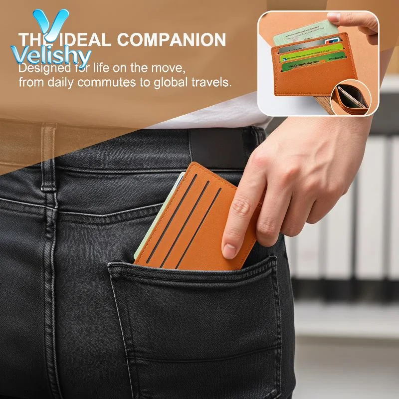 Custom Name Monogram Leather Credit Card Holder Slim Minimalist Pocket Wallet for School Office Daily Commute Use