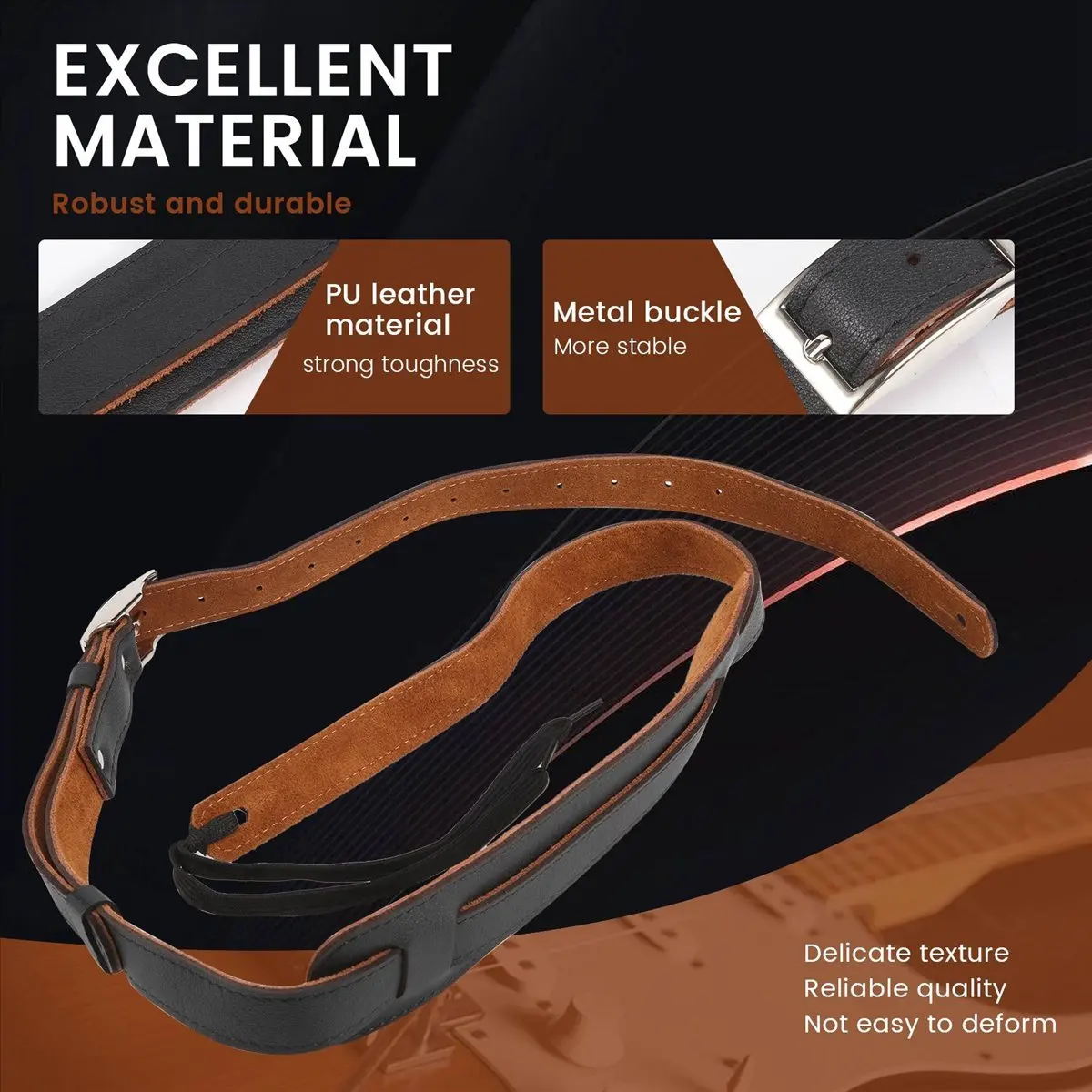 

Y473A ГОРЯЧИЙ кожаный и металлический ремень с пряжкой для электрогитары, ремень на плечо, регулируемые винтажные ремни для гитары-черный цвет