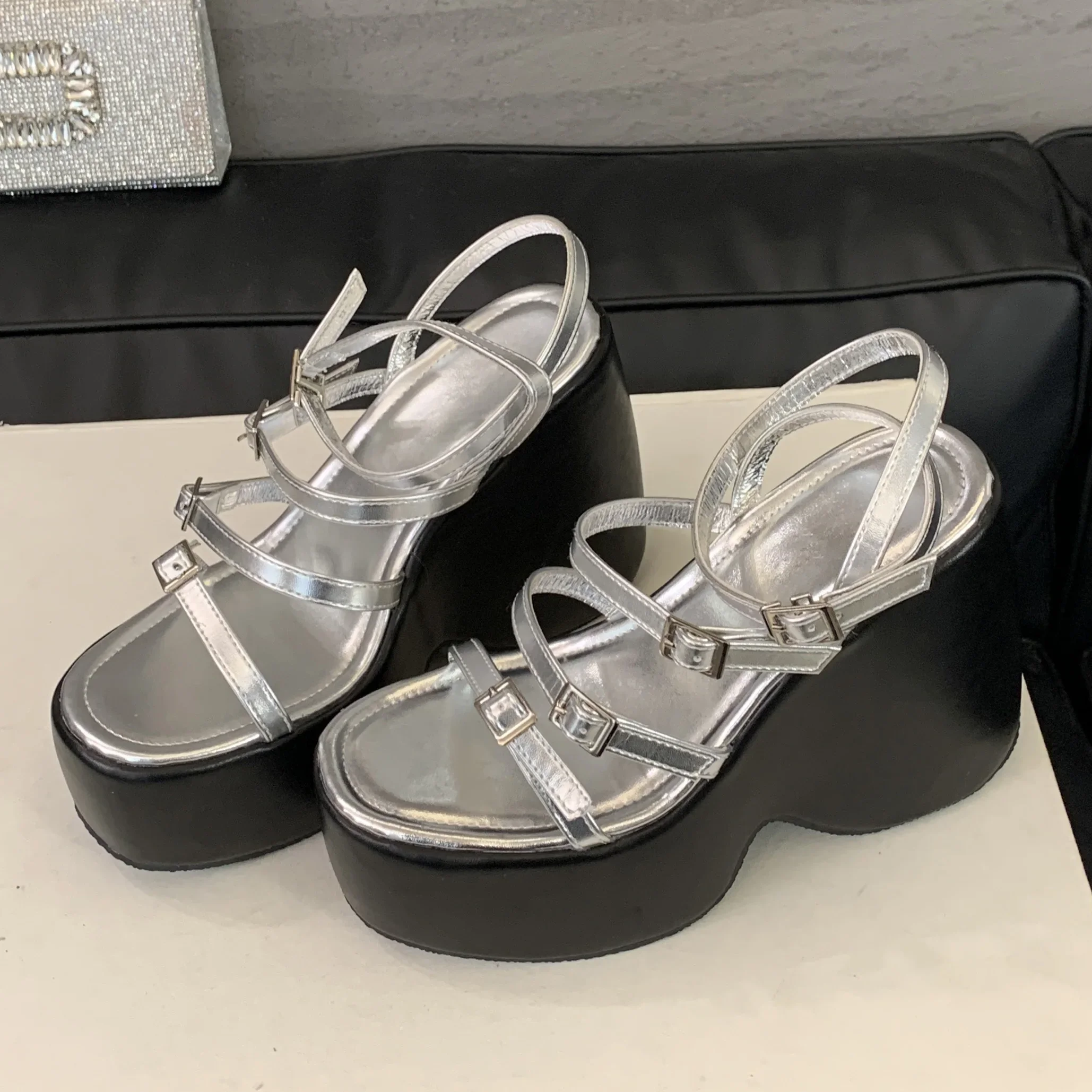 Eilyken, Sandalias sexis De plataforma gruesa con banda estrecha, zapatos De tacón alto para Mujer, Sandalias con hebilla y correa De estilo De diseño para Mujer