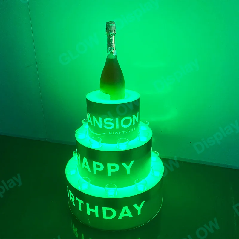 Bandeja de Servicio para Pastel de 3 Niveles para Fiestas de Cumpleaños, Presentador de Botellas LED VIP, Soporte Iluminado para Pasteles con Portavasos para Vasos de Chupito