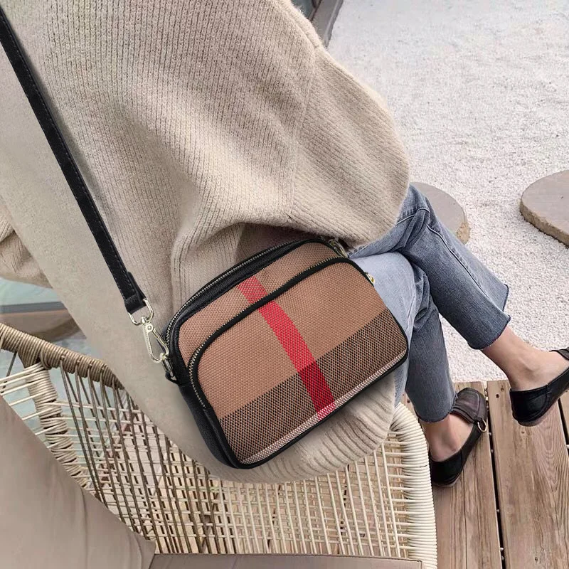 

Luxury Leather Square Bag Faionable Cheered Canvas oulder Bag Sli Crossbody Bag for Young Adults Casual Leisure