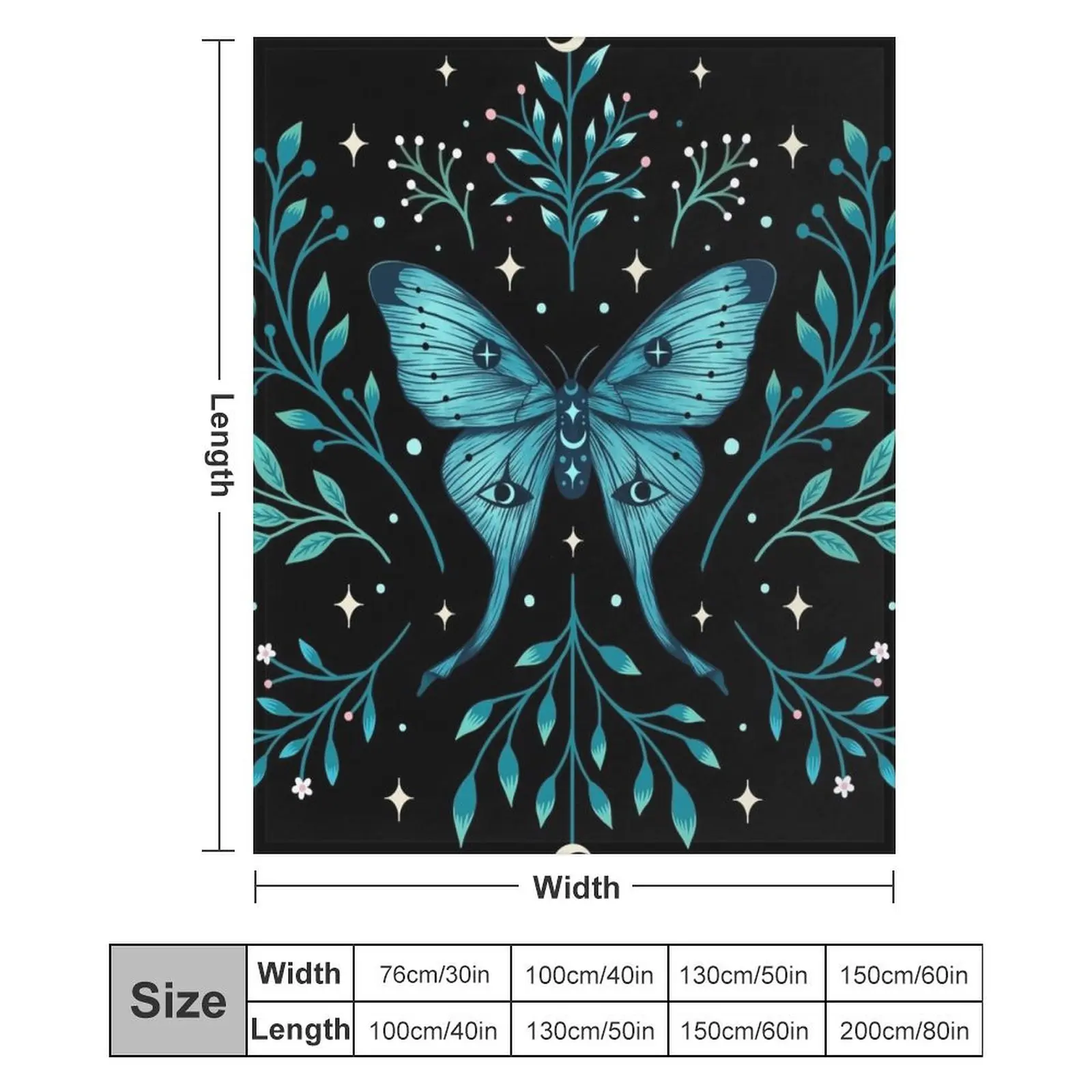 Mystical Moon Moth - Turquoise Throw Blanket for sofa Retros Luxury Designer Blankets