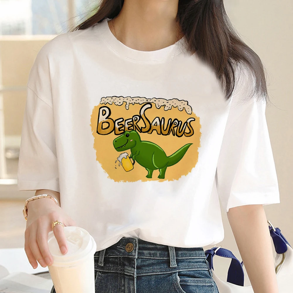 Camiseta de cerveza de dinosaurio para mujer, camiseta de diseñador para niña, ropa harajuku de manga