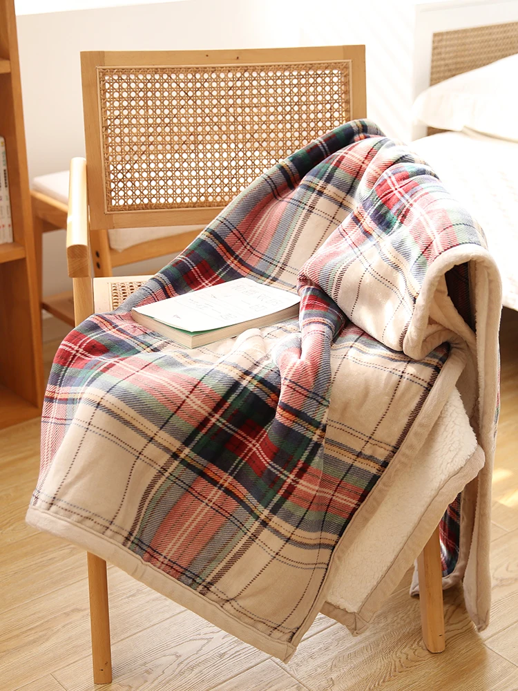 

Плед Nordic Sle в клетку из утолщенного овечьего бархата, повседневное одеяло для зимы, покрывало для дивана и кровати, многофункциональное одеяло из полиэфирного волокна