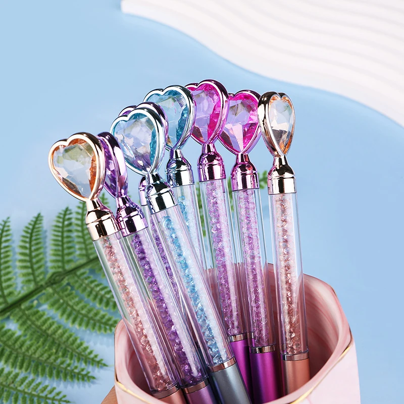 Stylo à bille mignon en forme de cœur et de diamant, coloré, cristal, gemme rotative, gel, fournitures scolaires et de bureau