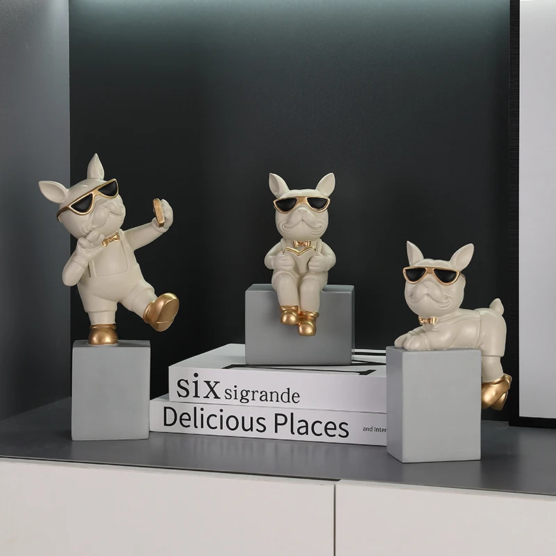 Set of 3pcs French Bulldog Figurine Nordic Decor Resin Art Dog Statue Table Ornament Animal Sculpture Desktop Room Home decor