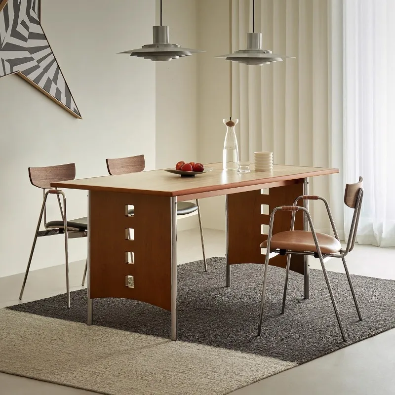 

leisurely solid wood French retro rock slab home Nordic simple small apartment dining table and chair combination