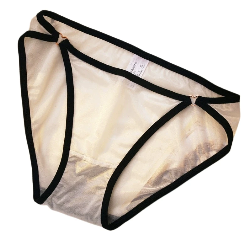 Women's Thin Breathable Mesh Panties with Metal Heart Belt Graphene Antibacterial Crotch Mid-Waisted Briefs Underpants