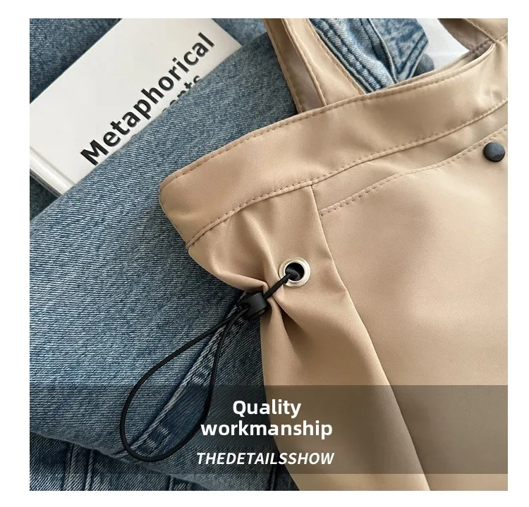 Canvas-Nylon-Tragetasche mit Kordelzug, große Kapazität, Handtasche, Alltagstasche, lässige Handtaschen, Umhängetaschen für Frauen, Arbeit, Pendeln – Detail 11