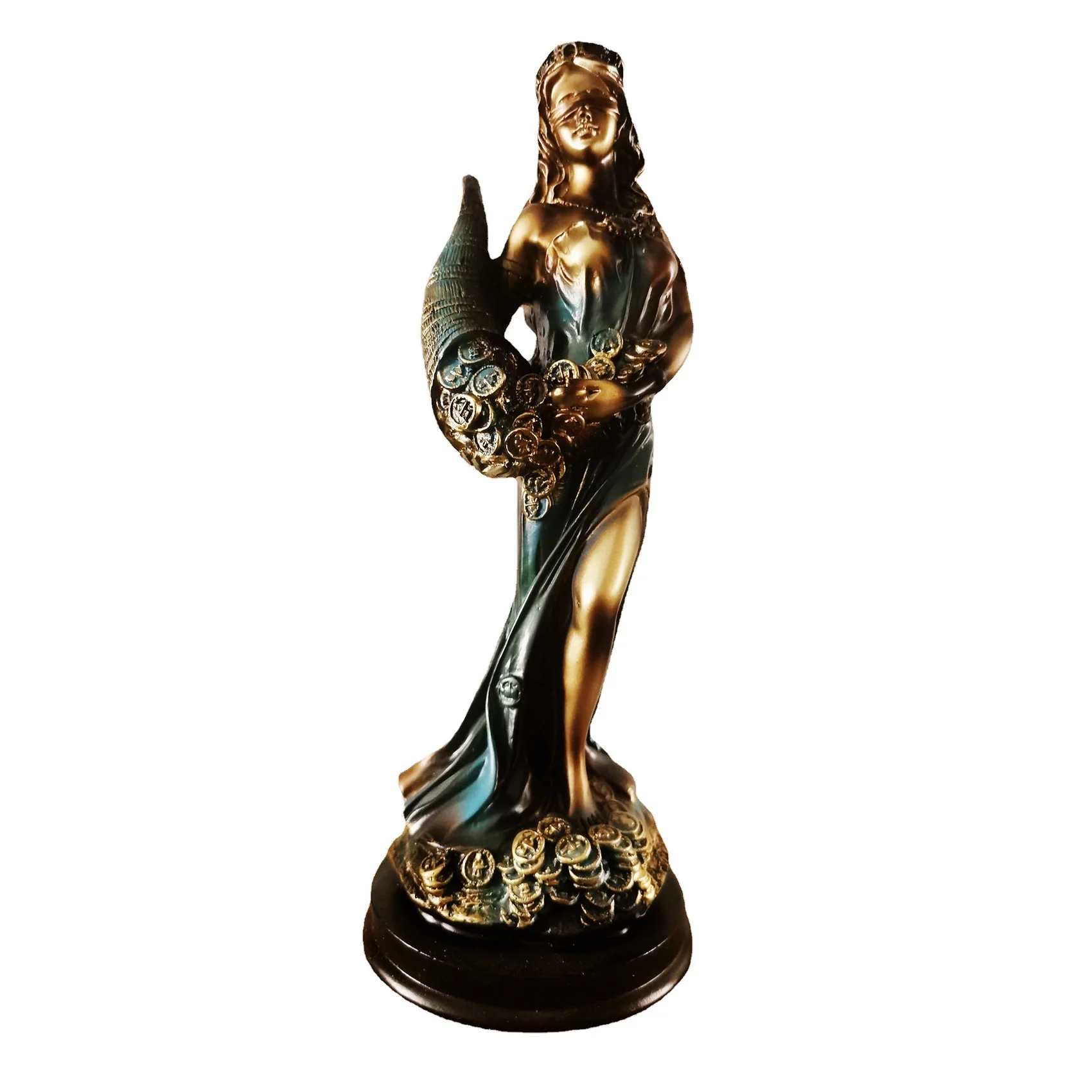 MCGS-Blindfolded Fortuna Statue Ancient Greek Roman Goddess of Fortune Vintage Blue Luck Sculpture Luck Decorations for Home