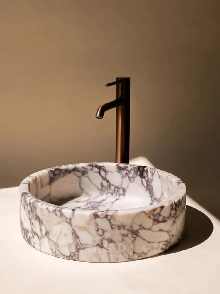 

Modern Light luxury Bulgari Purple Natural Marble Round Shape Wash Basin Household Use Bathroom High level Sense Wash Hand Basin