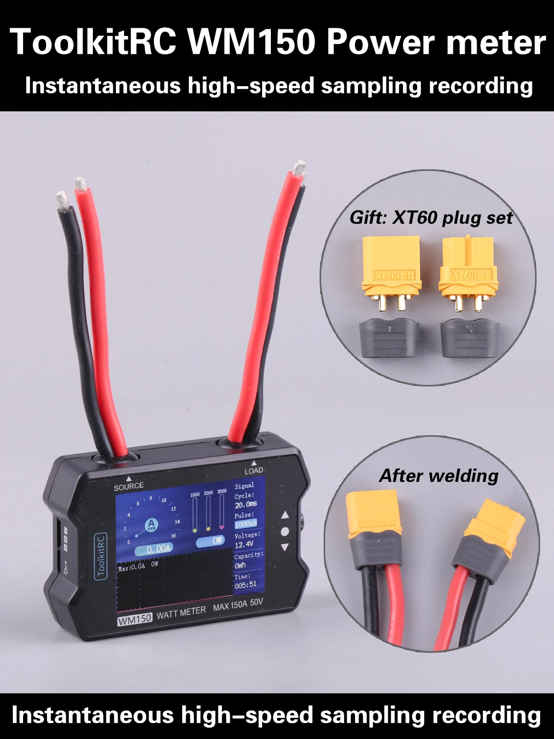 ToolkitRC WM150 150A 50V Wattmetro Analizzatore di potenza Display LCD Tester di tensione corrente di potenza Uscita PWM per RC FPV Drone