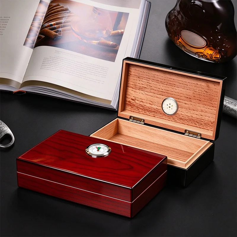Cigar Humidor Portable Piano Paint Cigar Humidor Spanish Cedar Wood Box With Hygrometer Travel Cigar Storage Smoking Gift