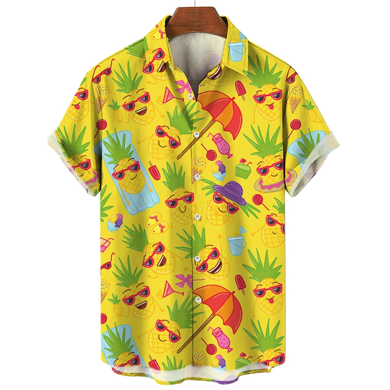 3D Printed Hawaiian Men Shirt Tropical Fruit Pineapple Women Short Sleeve Shirt Leisure Comfortable Top Vacation Beachwear Tops