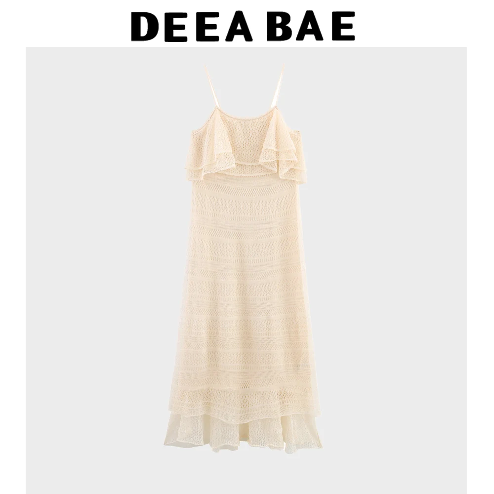 Deeabae verão moda feminina temperamento estilo ocidental em camadas decoração jacquard malha vestido suspender