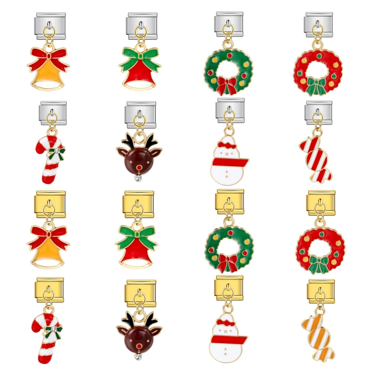 Romantischer Weihnachts-Schneemann, Bonbon-Glocke, Elch, Hirsch, italienischer Glieder-Charm, passend für 9mm Edelstahl-Armband, Schmuck DIY Herstellung – Detail 1