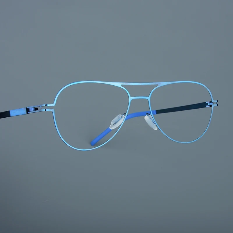 2024 Germany Screwless Double Beam Glasses Frame Men Women Fashion Ultralight Blue Eyeglasses Vintage Pilot Brand Design