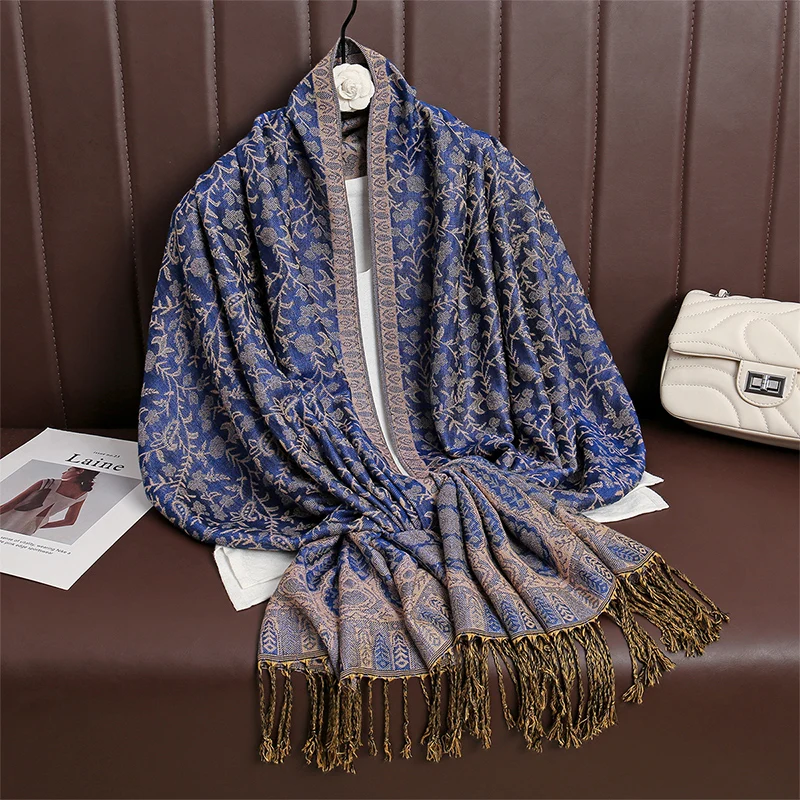 70*190 سنتيمتر بوهيميا نمط المرأة الرجعية بيزلي الجاكار وشاح سميكة الكشمير شرابة شال شتاء دافئ مسلم الحجاب التفاف الباشمينا