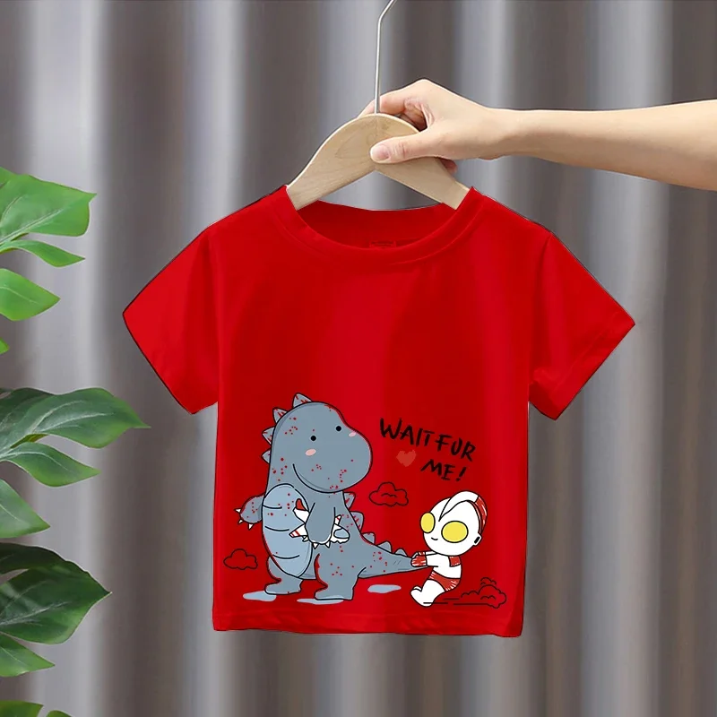 Children's Cotton Short-sleeved Slp Kiss Ultraman Printed T-shirt Boys and Girls Summer Clothes Baby Foreign Style Top Tide