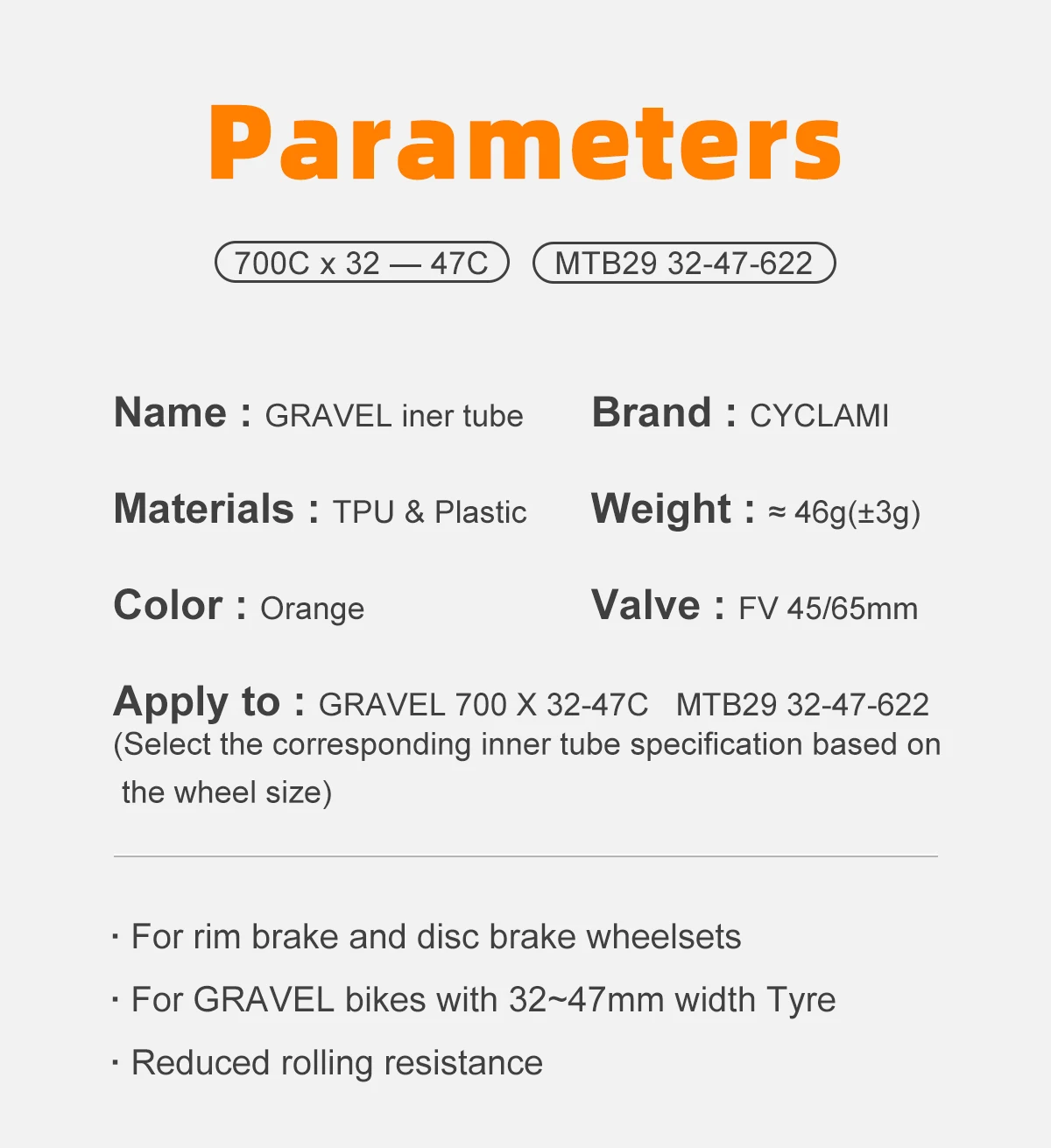 CYCLAMI Ultralight Gravel Road MTB 29 Fahrrad TPU Schlauchreifen FV 45 65 mm French Valve 700C 32C 35C 37C 40C 47C Super Light – Detail 3