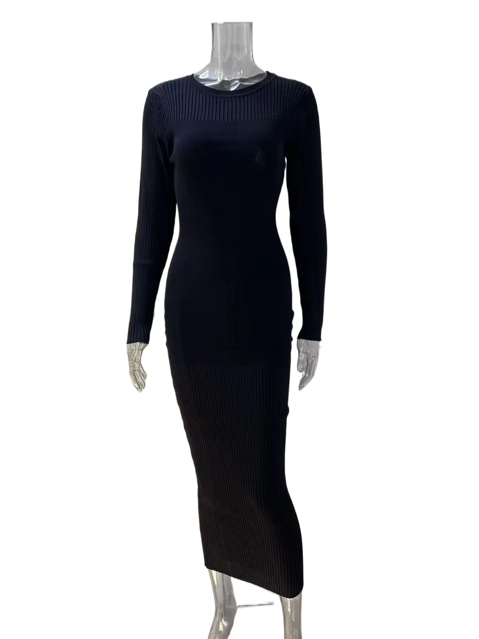 

Round Neck Solid Color Long-sleeved Autumn Winter Sweater Knitted Tight Dress